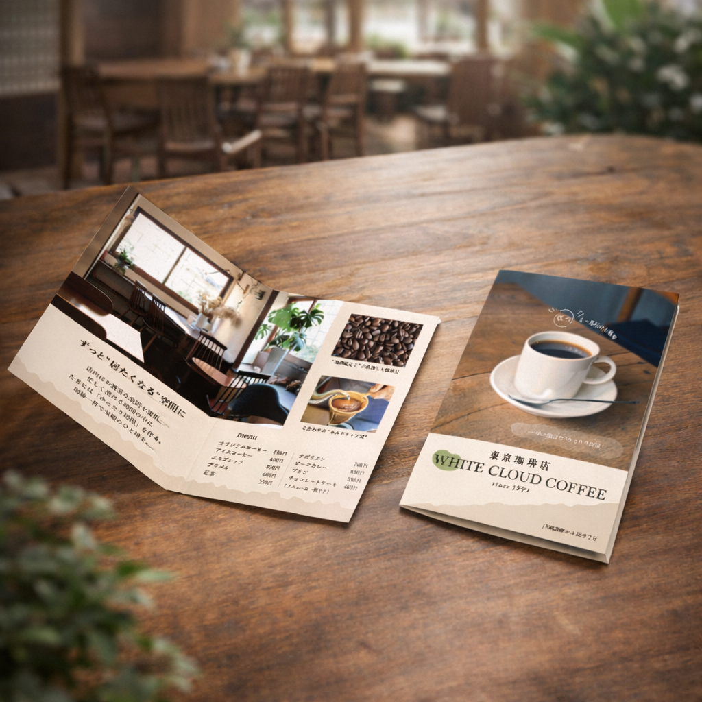 喫茶店 二つ折りパンフレットのイメージ