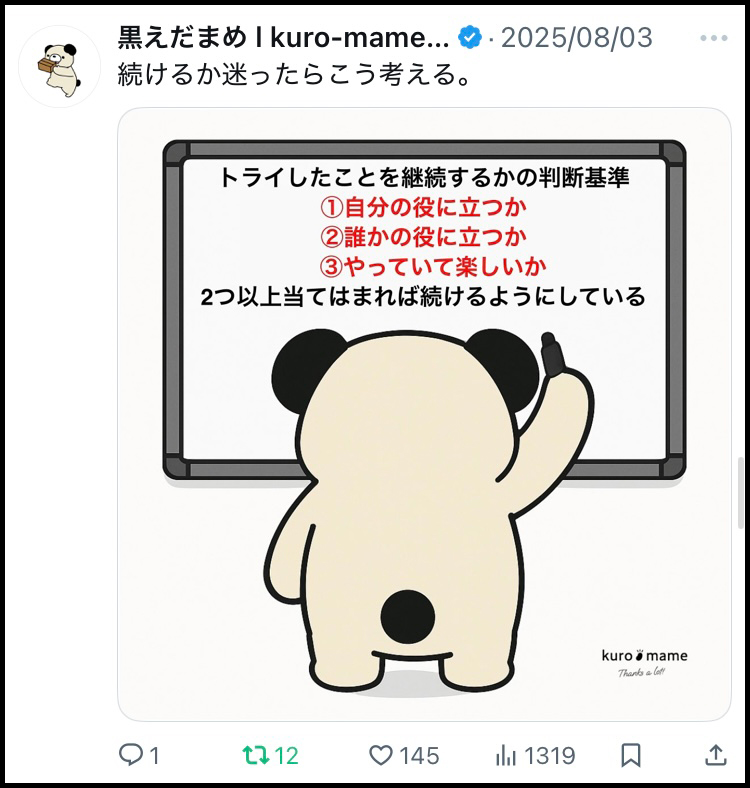 変更したフォーマットでの投稿例